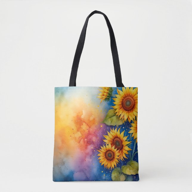 Fröhliche Sonnenblume Leinwand Tote Beutel (Vorderseite)