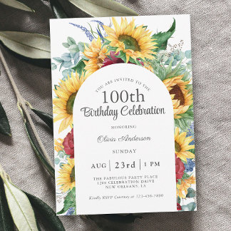 Fröhliche Sonnenblumen Botanische 100. Geburtstags Einladung