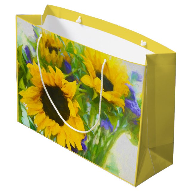 fröhliche Sonnenblumen Große Geschenktüte (Rückseite Schrägansicht)
