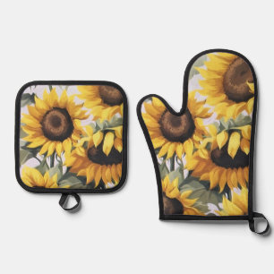 Fröhliche Sonnenblumen Ofenhandschuh & Topflappen-Set