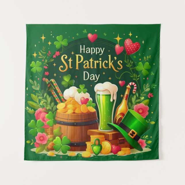 Fröhliche St. Patrick's Day Festliche Feier Wandteppich (Vorderseite)