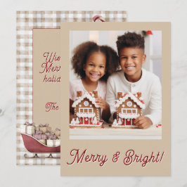 Fröhliche & strahlende Gingham-Foto-Weihnachten Feiertagskarte