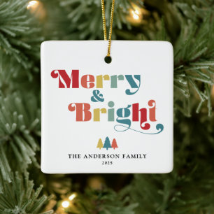 Fröhliche & strahlende Retro-bunte Weihnachten Keramikornament