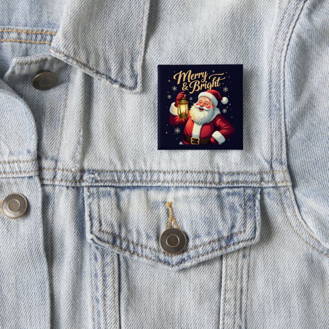 Fröhliche, strahlende Santa-Claus-Illustration mit Button (Beispiel)
