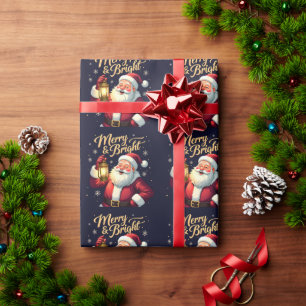 Fröhliche, strahlende Santa-Claus-Illustration mit Geschenkpapier