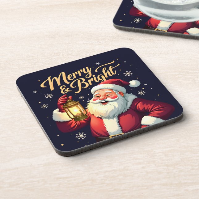 Fröhliche, strahlende Santa-Claus-Illustration mit Getränkeuntersetzer (Linke Seite)