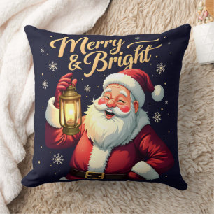 Fröhliche, strahlende Santa-Claus-Illustration mit Kissen