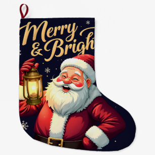 Fröhliche, strahlende Santa-Illustration mit Later Großer Weihnachtsstrumpf
