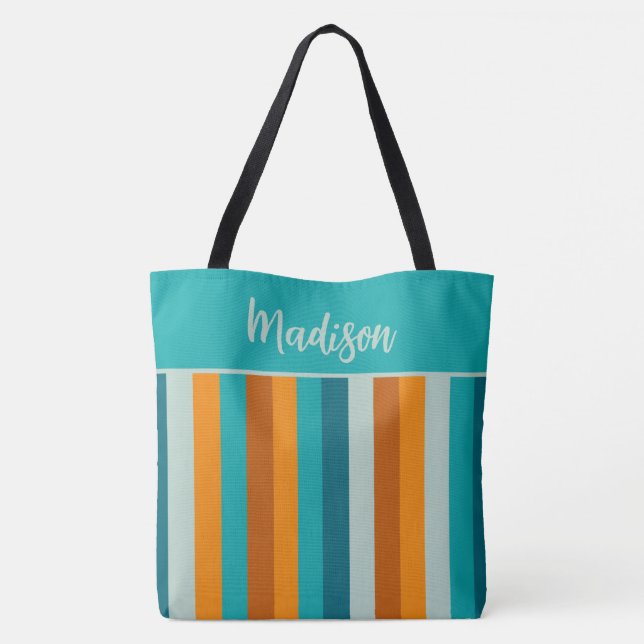 Fröhliche Stripe Pattern Aqua Orange Personalisier (Rückseite)