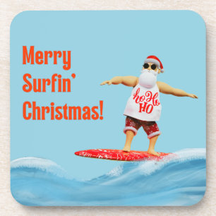 Fröhliche Surfen Weihnachten Santa auf Surfbrett Getränkeuntersetzer