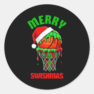 Fröhliche Swishmas Basketball hässliches Weihnacht Runder Aufkleber