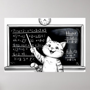 Fröhliche Tabby Cat Mathematik im Klassenzimmer Poster