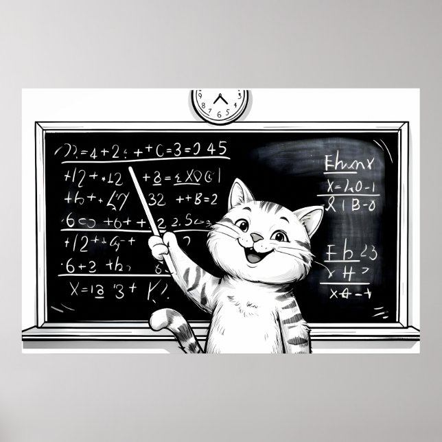 Fröhliche Tabby Cat Mathematik im Klassenzimmer Poster (Vorne)