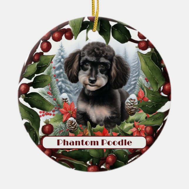 Fröhliche Teacup Phantom Poodle Weihnachten Keramik Ornament (Vorne)