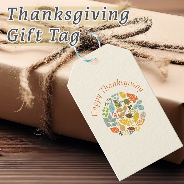 Fröhliche Thanksgiving-farbenfrohe Herbstlaube Geschenkanhänger (Happy Thanksgiving! Thanksgiving Gift Tag.)