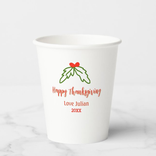 Fröhliche Thanksgiving Rotgrüne Blätter Kirsche Na Pappbecher (Vorderseite)