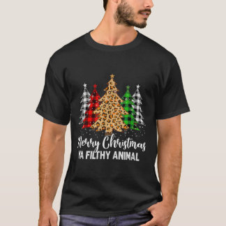 Fröhliche Tierische Verdreckte Karierte Baum Pyjam T-Shirt