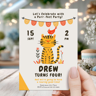 Fröhliche Tiger Cat Geburtstagsfeier Einladung