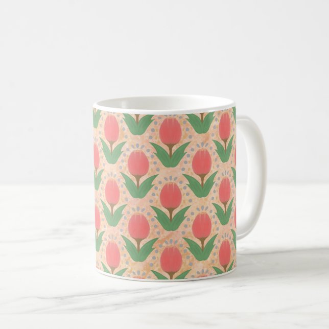 Fröhliche Tulpen Keramik-Tasse Kaffeetasse (VorderseiteRechts)