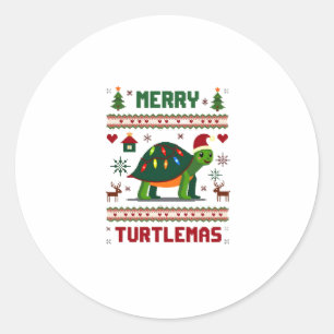 Fröhliche Turtlemas Weihnachtslichter Süße Schildk Runder Aufkleber