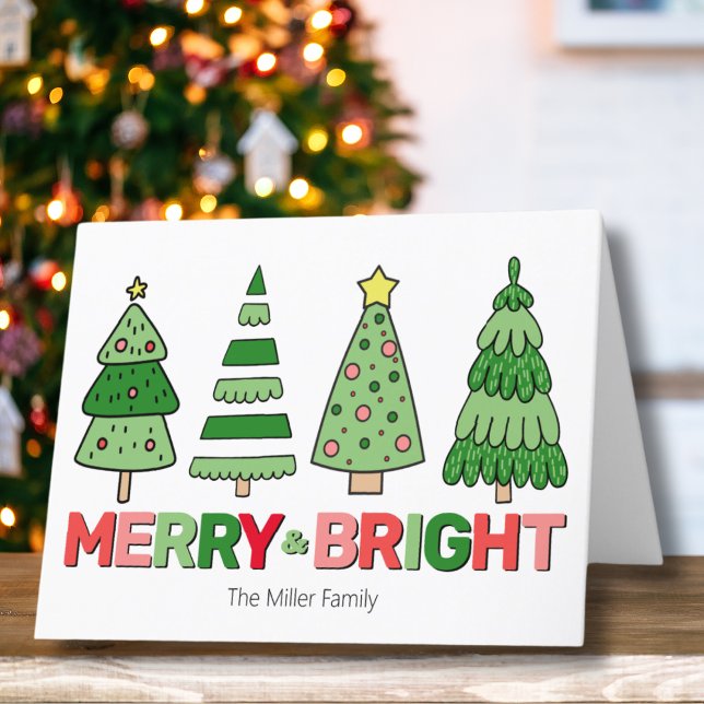 Fröhliche und farbenfrohe Weihnachten (Cute Bold Colorful Merry Bright Christmas Tree Holiday Card)