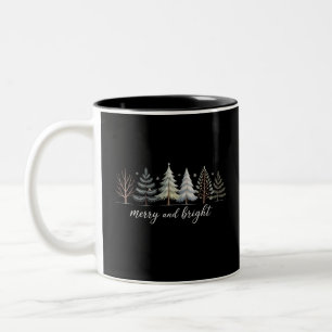 Fröhliche und helle Bäume Weihnachten Winterferien Zweifarbige Tasse