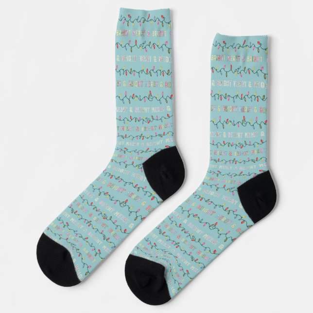 Fröhliche und helle blaue Weihnachtsbeleuchtung Socken (Linkes Detail)