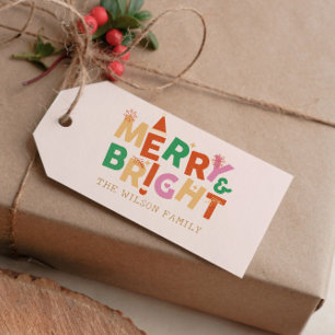 Fröhliche und helle farbenfrohe Weihnachten Geschenkanhänger