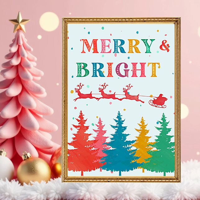 Fröhliche und helle farbenfrohe Weihnachten Poster (Merry and Bright Colorful Christmas wall art. Hand painted typography and holiday details.)