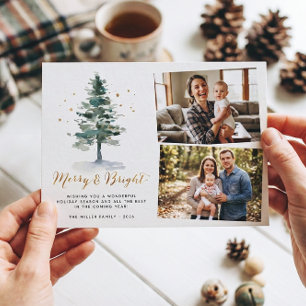 Fröhliche und helle Goldschrift-Weihnachtsfoto Feiertagskarte