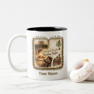 Fröhliche und helle Lesernächte offenes Buch Zweifarbige Tasse