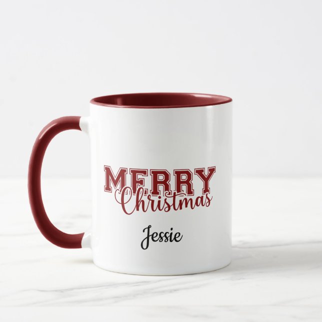 Fröhliche und helle Moderne Rot Frohe Weihnachtsge Tasse (Links)