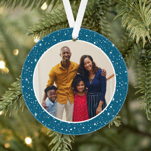 Fröhliche und helle moderne Türkis Sterne Familien Ornament