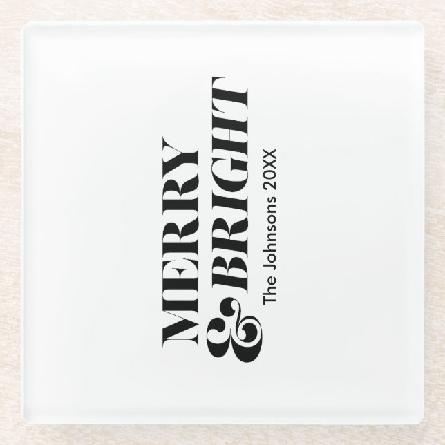 Fröhliche und helle moderne Weihnachtstypografie Glasuntersetzer (Vorderseite)