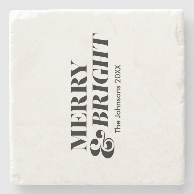 Fröhliche und helle moderne Weihnachtstypografie Steinuntersetzer (Vorderseite)