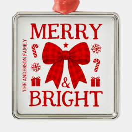 Fröhliche und helle rote Gingham-Schleife Weihnach Ornament Aus Metall
