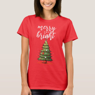 Fröhliche und helle Weihnachten der modernen Roten T-Shirt