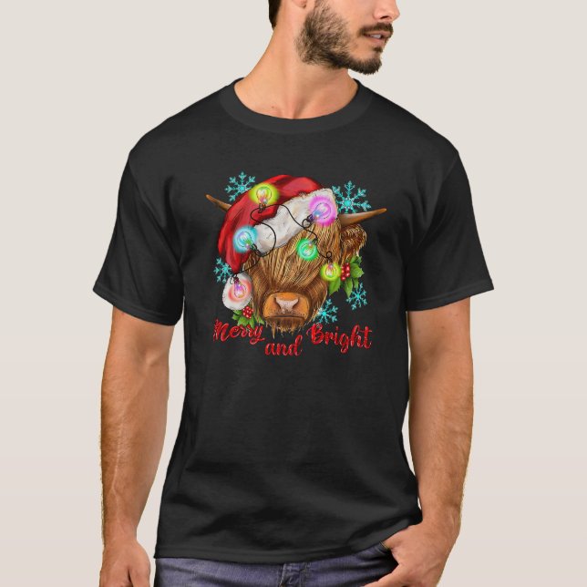 Fröhliche und helle Weihnachts-Hochland-Kuh-Weihna T-Shirt (Vorderseite)