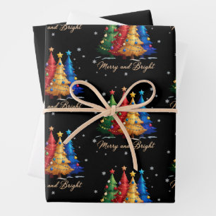 Fröhliche und helle Weihnachtsbäume Weihnachtsgesc Geschenkpapier Set