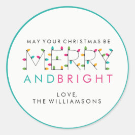 Fröhliche und helle Weihnachtsbaumleuchten Runder Aufkleber