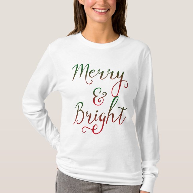 Fröhliche und helle WeihnachtsKalligraphie T-Shirt (Vorderseite)