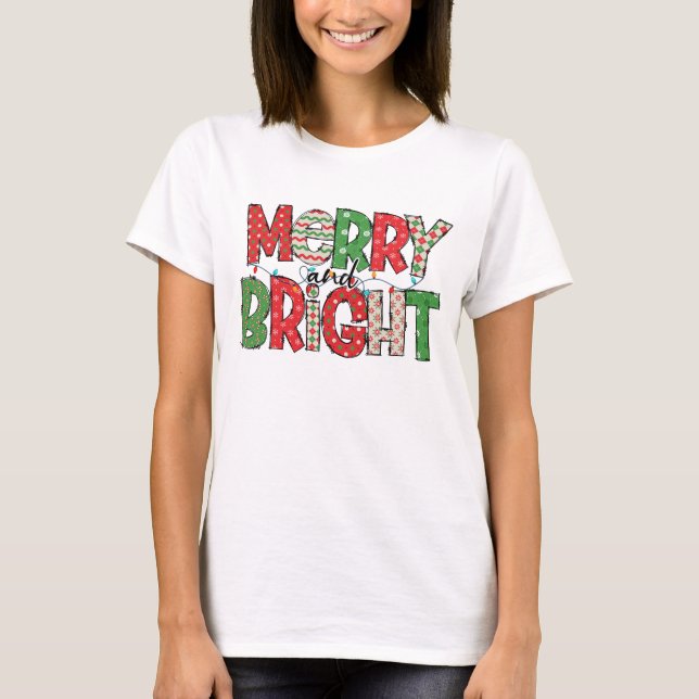 fröhliche und helle Weihnachtsmuster T-Shirt (Vorderseite)