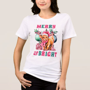 Fröhliche und hellrosa Weihnachtskühe Tri-Blend Shirt