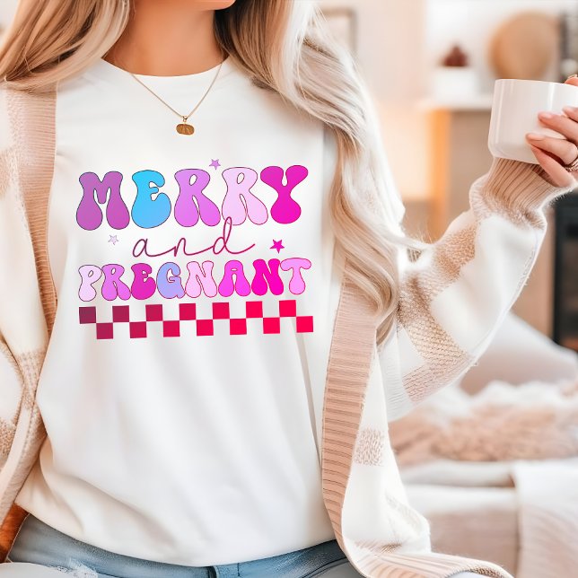 Fröhliche und schwangere Groovy Moderne Weihnachte Tri-Blend Shirt (Von Creator hochgeladen)