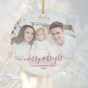 Fröhliche und strahlende Familienfoto-Rot-Schrift Keramik Ornament