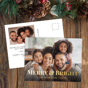 Fröhliche und strahlende Familienfoto-Weihnachten Folien Feiertagspostkarte