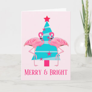Fröhliche und strahlende rosa Flamingo-Strand-Weih Feiertagskarte