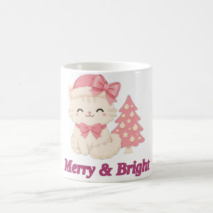Fröhliche und strahlende rosa Weihnachtskatze Tass Kaffeetasse