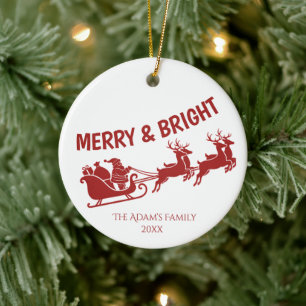 Fröhliche und strahlende Weihnachtsmann-Schlitten- Keramik Ornament