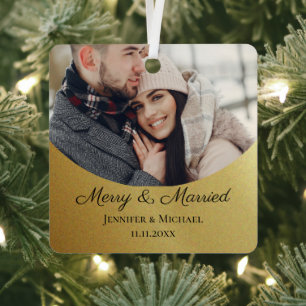 Fröhliche und verheiratete erste Weihnachten Foto Ornament Aus Metall